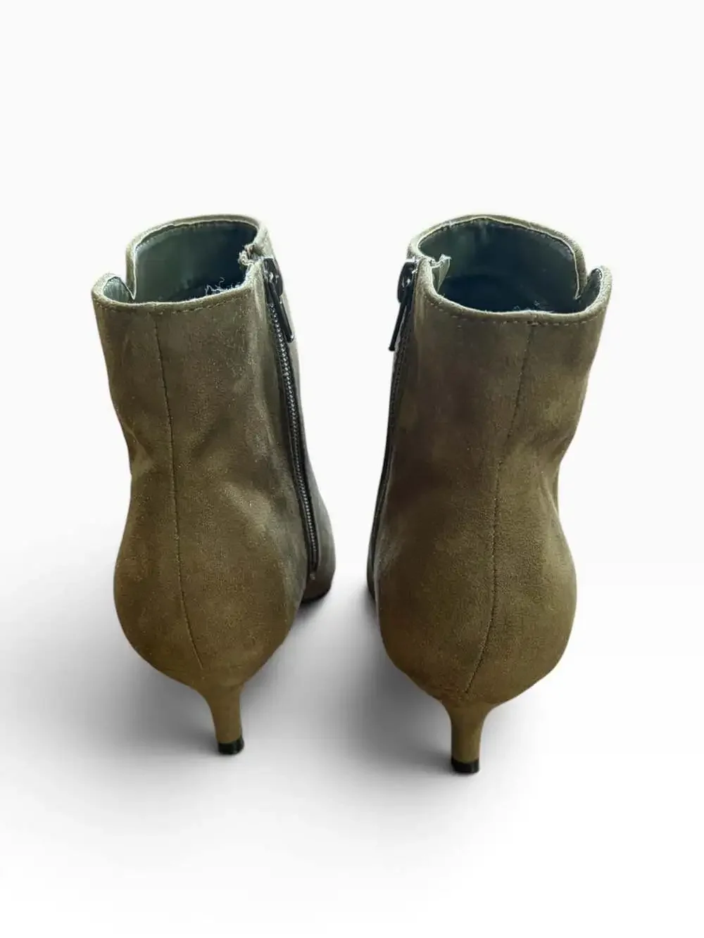 Faux Suede Kitten Heel Ankle Boots Size 8 Khaki